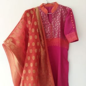 Chanderi silk kurti with dupatta
